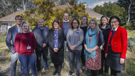 From left to right: Will Sanders; Siobhan Bourke; David Letts; Emily Lancsar; Paul Wyrwoll; Youn Jin Chung; Bec Colvin; Angie Bexley; Anthea Roberts; Elisabeth Huynh. Photo by Simon Jenkins, ANU.