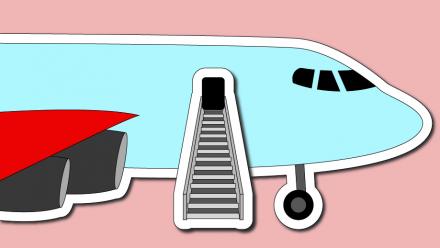 A landed plane with stairway representing the end of a journey 