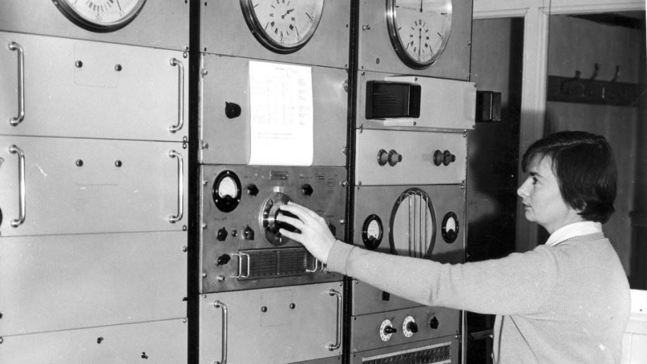 Claire Wehner adjusting for the Time Service, 1950s (Mt Stromlo Archives)