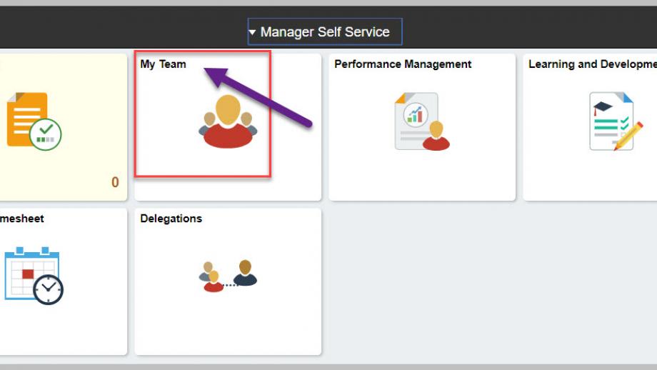 Manager Self Service portal page highlighting the My Team option