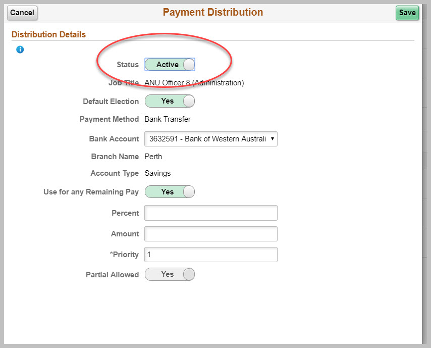 Payment distribution page in employee self service